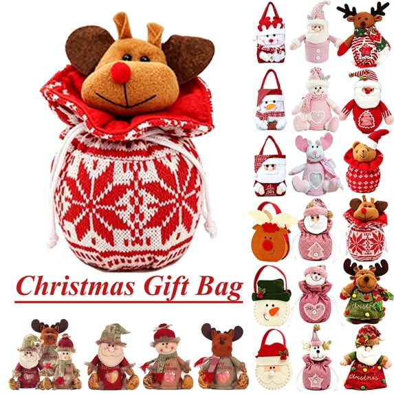 1pc Christmas Gift Bag, Candy Bag Tabletop Ornament for Christmas Decoration, 22 Styles to Choose From(Reindeer Print, 6.3 x 5.91 Inch)