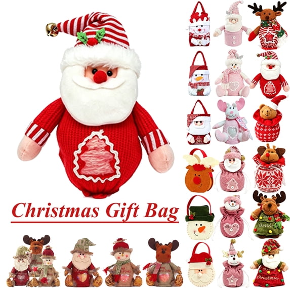 1pc Christmas Gift Bag, Candy Bag Tabletop Ornament for Christmas Decoration, 22 Styles to Choose From(Santa Print, 11.02 x 5.9 Inch)