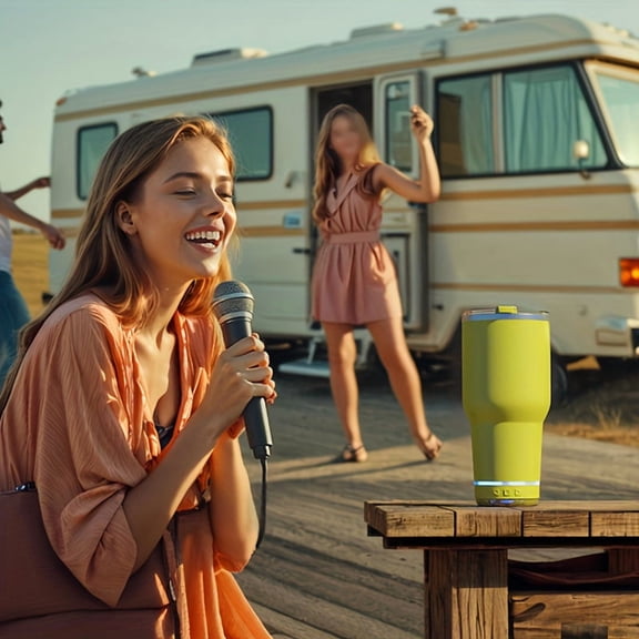 1pc of a Christmas And Halloween Gift, a Portable Outdoor Wireless Music Cup That Functions As a Speaker And a Vacuum Bottle with LED Music Player Features