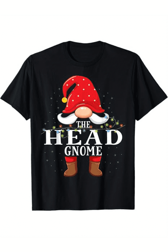 1pc Christmas Head Gnome Print T-Shirt, 100% Cotton Crew Neck Tee, All-Season Knit Fabric with Slight Stretch, Regular Fit for Men, Mature Style Printed Top - S to XXXL