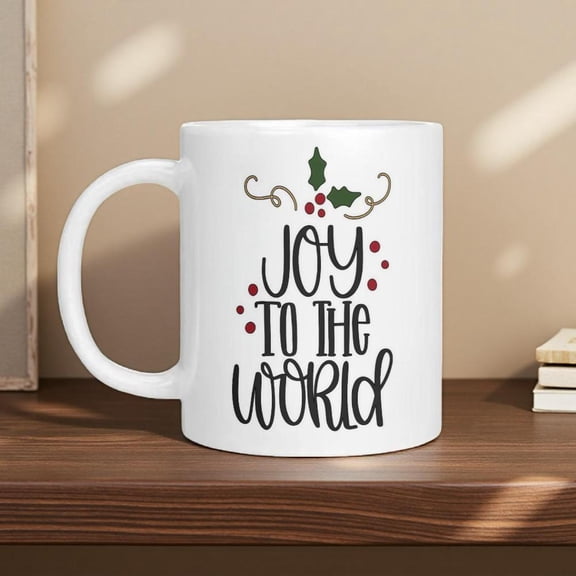 1pc Christmas Mug Holiday Cup with Joy to World Text Heat Resistant Ceramic Coffee Tea Cup Dishwasher Ideal Christmas Family Friends Office or Home Decor Available in 11oz 15oz Sizes Hot Beverages