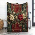 thumbnail image 1 of 1pc Christmas Poinsettia Knitted Flannel Throw Blanket - Digital Print Soft Polyester Comforter for Sofa, Bed, Office, Home Decor - Contemporary Style Multipurpose All-Season Cozy Blanket, 1 of 5