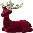 thumbnail image 1 of 1pc Christmas Retro Reindeer Figurine Red Flocking Standing Deer Decorations, Indoor Decorative Ornaments for Kitchen Mantle Shelf Office Home Décor, 1 of 5