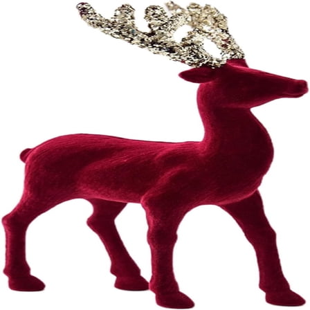 1pc Christmas Retro Reindeer Figurine Red Flocking Standing Deer Decorations, Indoor Decorative Ornaments for Kitchen Mantle Shelf Office Home Décor