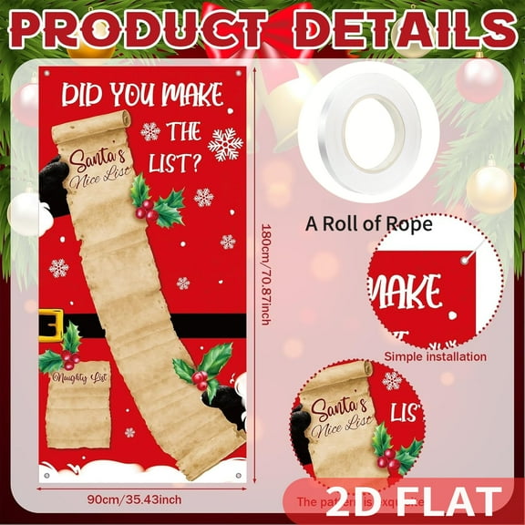 1pc Christmas Santa List Banner Studio background, Party Wall Door Hanging Decoration, Cover for Room Door, 71×35 Inch Winter Sa