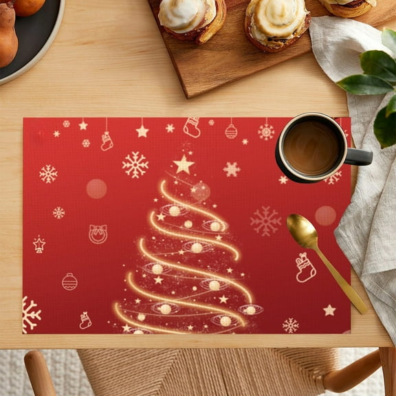 1pc Christmas Snowflake Placemats for Christmas Decorations, Durable Beautiful Table Mats for Xmas Party Kitchen Dining Decoration 17.71x12.59 Inch Red