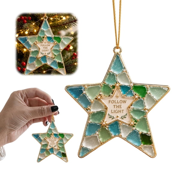 1pc Christmas Star Ornaments, Sea Glass-Inspired Acrylic Hanging Decor, Festive Star Keepsake for Tree Branches, Mantel Displays, Shelves and Holiday Home Styling, 3.94 x 3.94 in