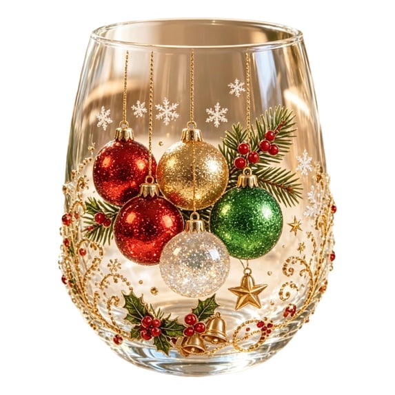 1pc Christmas Stemless Wine Glass, 2D Christmas Drinking Glasses for Handleless Tumbler Cup, Hand Clear Glass Cup for Holiday Home Party Decor, 4x3in