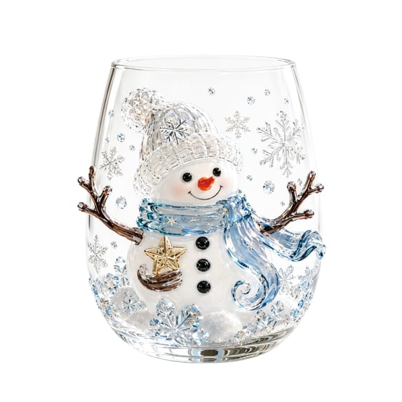 1pc Christmas Stemless Wine Glass, Christmas Drinking Glasses for 3D Embossed Decorative Cup, Hand Painted Raised Clear Glass Cup for Holiday Home Party Decor