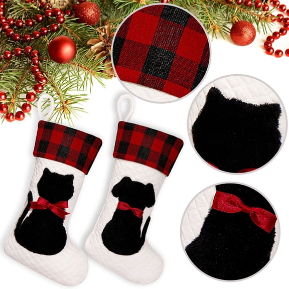 1pc Christmas Stockings, CXALSSY Personalized Cat Christmas Stockings, White XMAS Candy Stockings for Christmas Tree Ornament