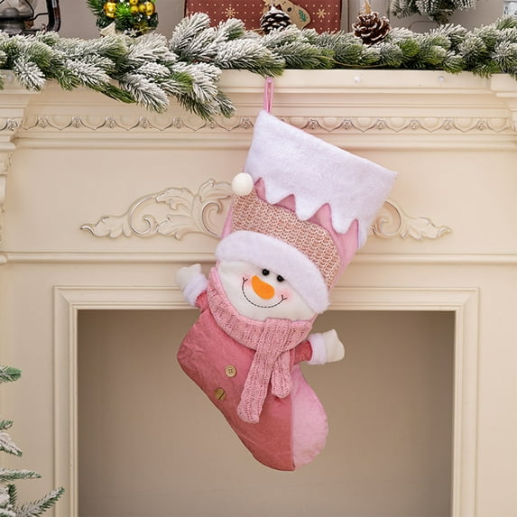 1pc Christmas Stockings, CXALSSY Personalized Snowman Christmas Stockings, Pink XMAS Candy Stockings for Christmas Tree Ornament