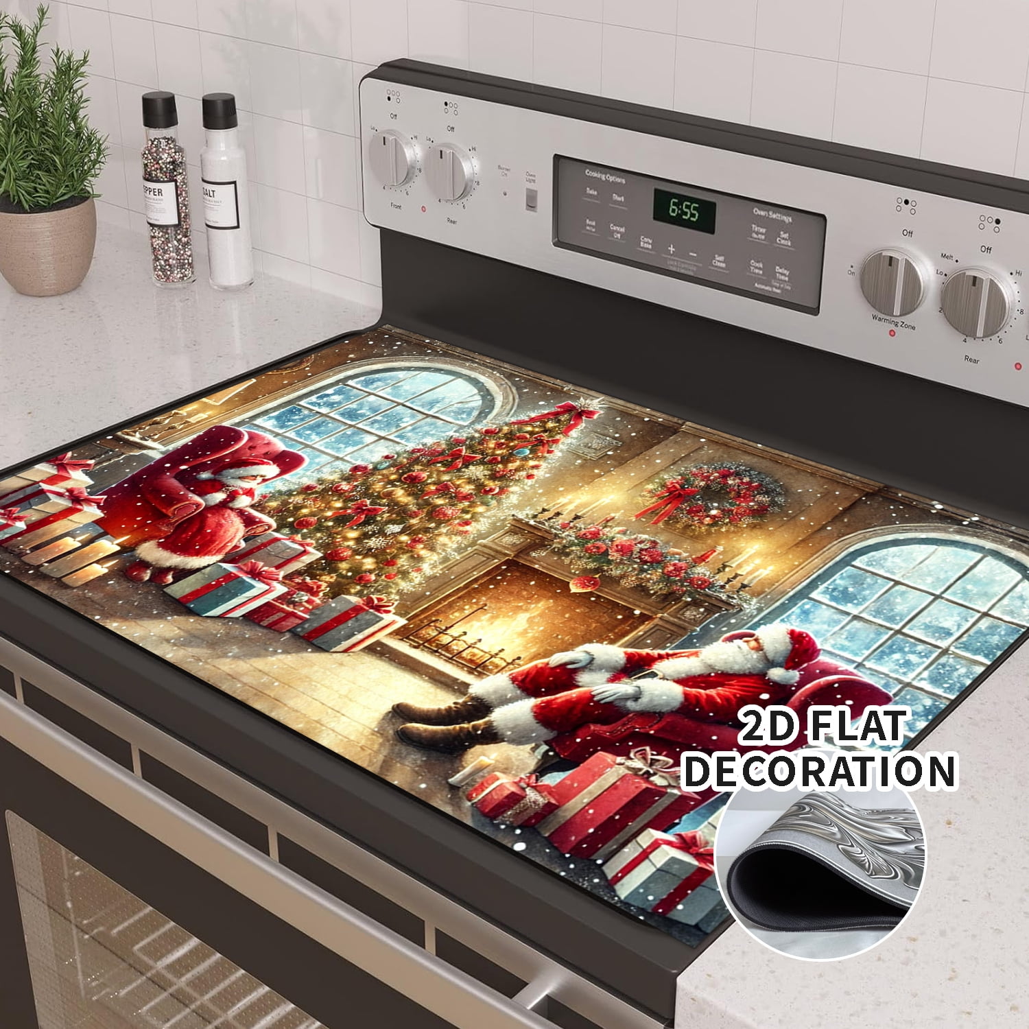 1pc Christmas Stove Cover Let It Snow Winter Stove Top Cover for Kitchen Decor Red Electric Stove Pad Xmas Party Non-Stick Gas Burners Covers Washable Countertop Protector Keep Stove Clean