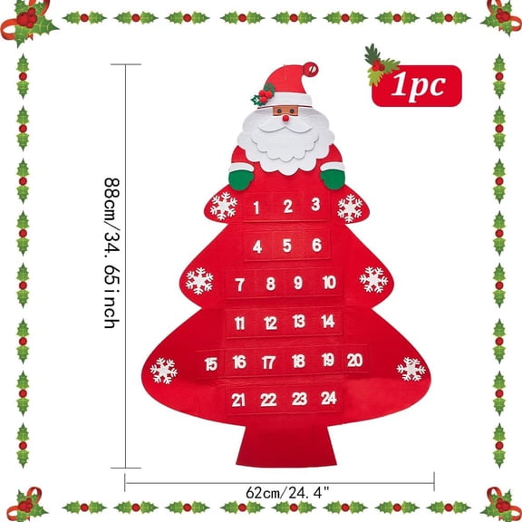 1pc Christmas Tree Felt Fabric Decorations with Advent Calendar Red 1115mm