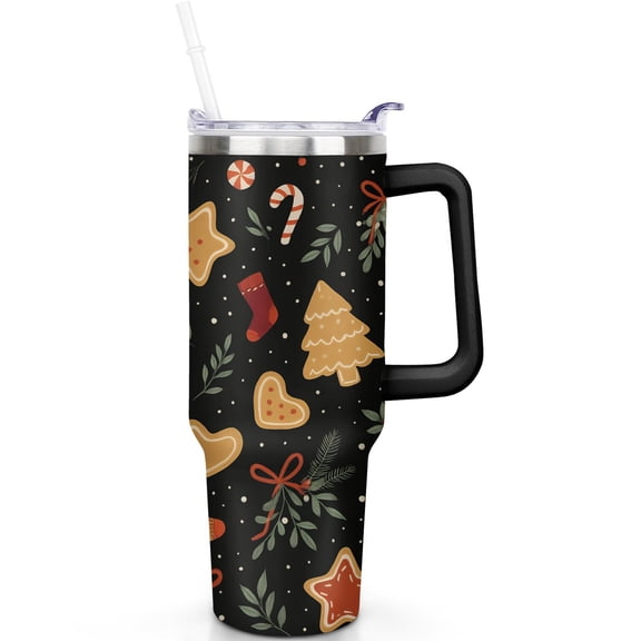 1pc Christmas gingerbread man 40oz Tumbler with Straw & Handle - Insulated Stainless Steel Cup | Holiday Gift for Man Women (Christmas, Valentine's, Birthday)