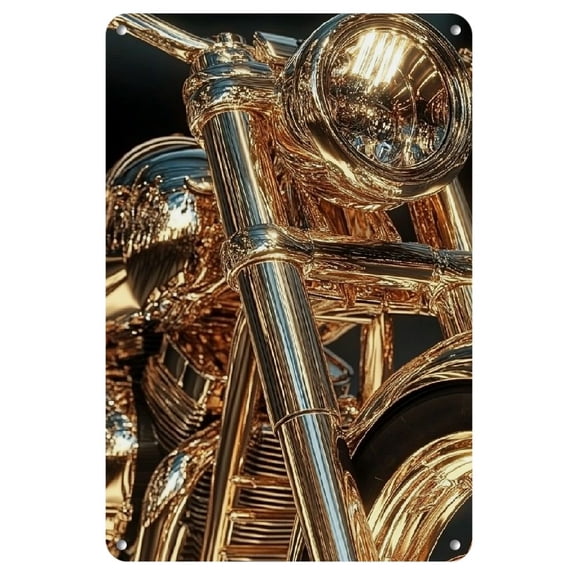 1pc Chrome & Copper Motorcycle Metal Sign - 8x12" | Intricate, Reflective Design for Home Bar, Pub, Cafe, Living Room Decor | Easy-to-Install Wall Art with Pre-Drilled Holes | Unique Gift Idea