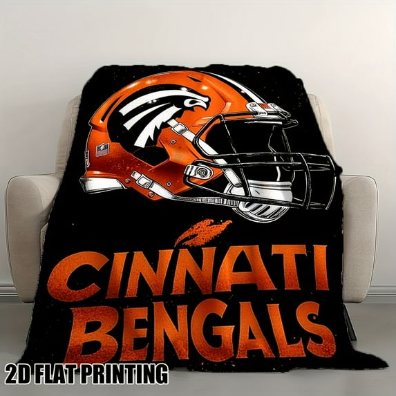 1pc Cincinnati Team Spirit Blanket - Super Soft Flannel Plush Bedspread with Black & Orange Helmet Design - All-Season Couch, Office, Game Day Decor - Perfect Gift for Fans - Official Bedding Acce
