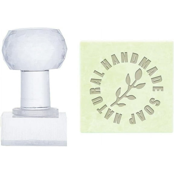 1pc Circular Text Soap Stamp Leaf Soap Embossing Stamp with Handle Clear Acrylic Soap Stamps Personalized Square Stamp for Handmade Soap Clay Pottery Arts Crafts Making Projects