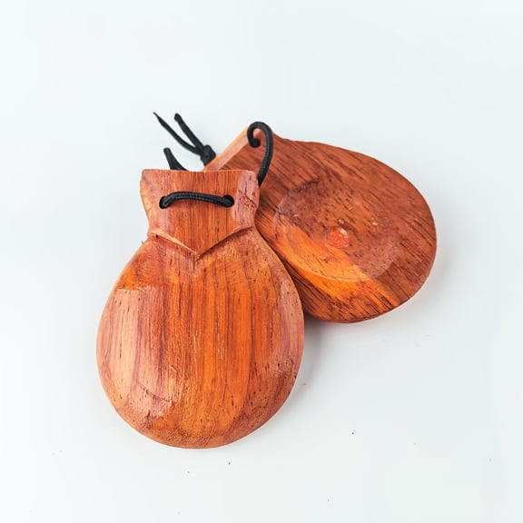 1pc Clapper Rap Latin Percussion Instrument, Flamenco Dance Hard Solid Wood Spanish Castanets Choir Instrument, Red-Brown