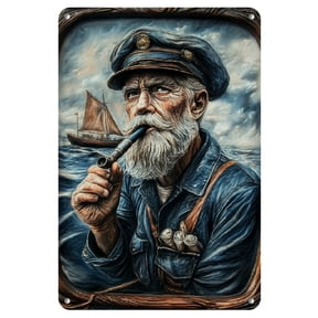1pc Classic Captain Theme Aluminum Sign, Retro Wall Art, Indoor Portrait Orientation Metal Decor for Home Office, Living Room, Bedroom, Garden, Bar - No Electricity Required, Featherless