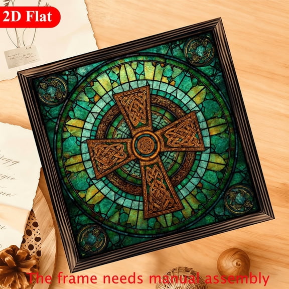 1pc Classic Celtic Cross Stained Wood Framed Sign Vintage Style, Wall Hanging, Multipurpose Use, 12x12inch, for Farmhouse, Kitchen, Bedroom, Living Room, Hallway