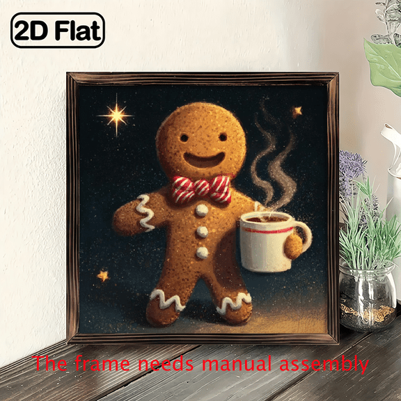 , 1pc Classic Gingerbread for Man Holding Coffee Cup Wood Framed Sign Rustic Christmas Wall Art, 8x8 Inch, Ideal for Home Living Room Decor, Perfect Holiday Gift, Festive Winter Decoration, C