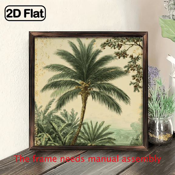 1pc Classic Tropical Palm Tree Wood Framed Sign, 8x8 Inch - Reusable Beach-Themed Wall Art with Vibrant Colors, Ideal for Living Room Office Desk Decor, Perfect Holiday Gift, Office Decoration
