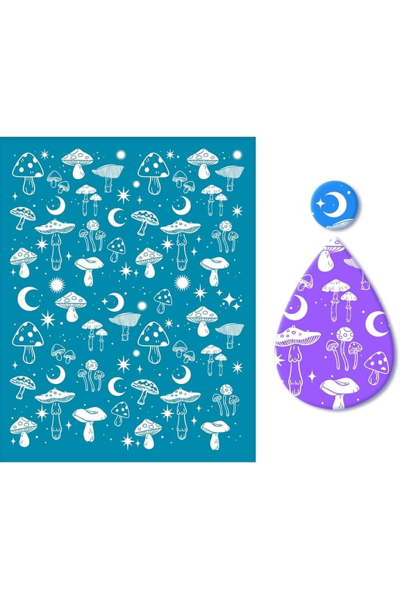 1pc Clay Stencils Mushroom Pattern Non-Adhesive Silk Screen Printing Stencils Reusable Mesh Stencils Transfer Washable Stencils for Polymer Clay Jewelry Earring Making - 5x4 Inch