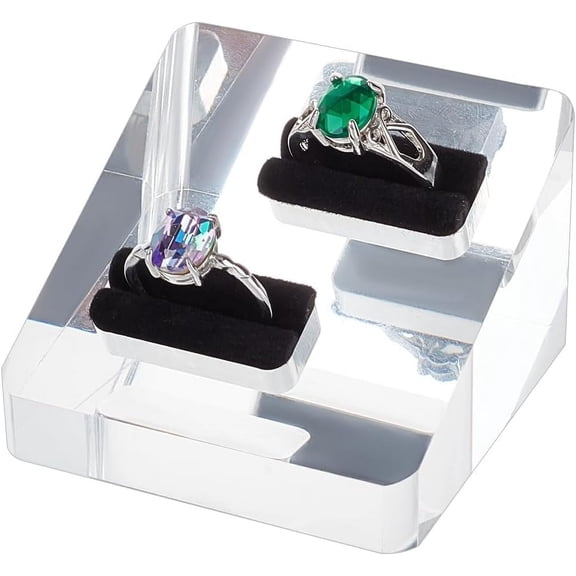 1pc Clear Acrylic Ring Display Stand 2.4x2.4x1.4 inch Square Ring Showcase with Black Velvet Acrylic Display Holder Ring Organizer Display Riser for Store Tradeshow Ring Organization for DIY