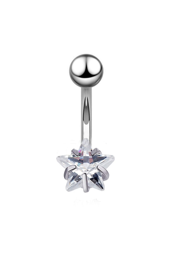 1pc Clear Cubic Zirconia Belly Button Rings Stainless Steel Piercing Rings Curved Barbell Body Jewelry Stainless Steel color Star 8~13mm Bar 10x1.5mm