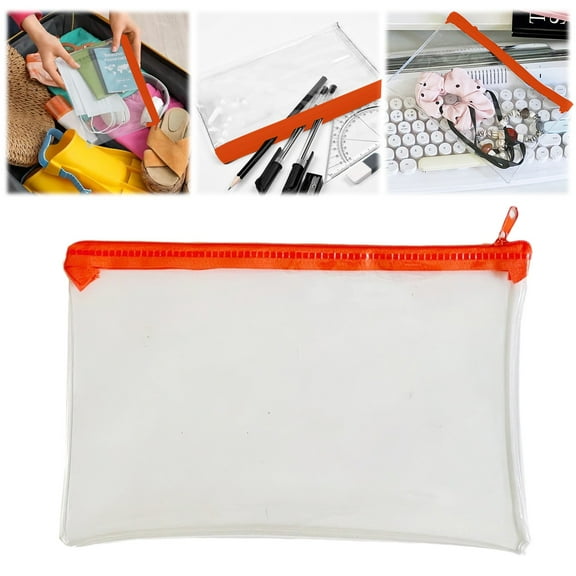 1pc Clear PVC Zipper Bag, Portable Pencil Case for Exam, Transparent Pencil Pouch Makeup Bag for Stationery Travel, Soft Waterproof, Easy to View & Access, Organization And Storage Solution, Orange