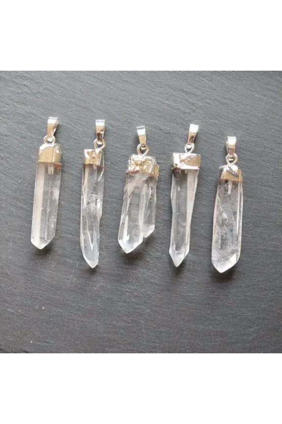 1pc Clear Quartz Crystal Terminated Hexagonal Point Wand Pendant Healing Amulet