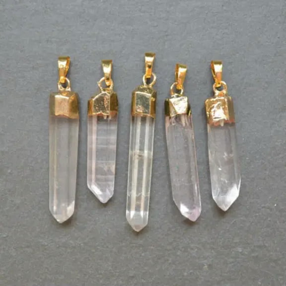 1pc Clear Quartz Crystal Terminated Hexagonal Point Wand Pendant Healing Amulet