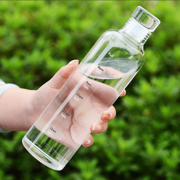 1pc Clear Water Bottle,500/750ml Plastic Sports Water Bottle Large Capacity Leak Proof With Time Mark Creative Fall Proof