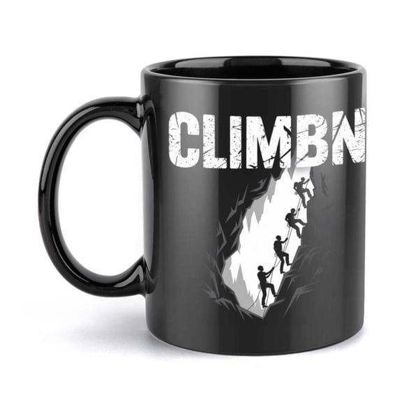 1pc Climbing Mug with Climbers Design Extreme Sports Enthusiast Black Coffee Cup with Bold CLIMBN Text Ideal Birthday Christmas Wedding Present Outdoor Adventurers Office Home Deco