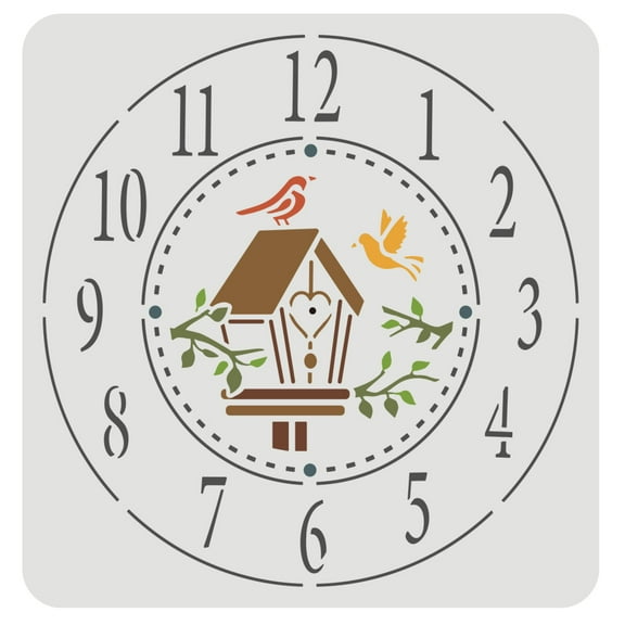 1pc Clock Stencil 30x30cm Create DIY Clock Crafts Stencil Template Branches Bird House Clock Stencils with Number Plastic Reusable Clock Decor Stencil
