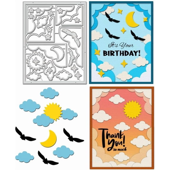1pc Cloud Background Cutting Dies for Scrapbooking Moon Sun Bird Carbon Steel Embossing Tool Die Cuts for Card Makng Photo Album Decorative Embossing 0.8mm Thick