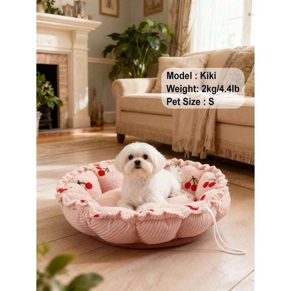 1pc Cloud Fleece Pink Cherry Reversible Pet Bed, Flat Pad Or Drawstring Nest Design, Suitable For Small/Medium Cats & Dogs In Winter
