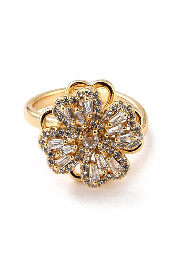 1pc Clover Cubic Zirconia Rotatable Cuff Ring for Calming Worry Meditation Brass Fidget Spinner Open Ring Golden US Size 5 3/4(16.3mm) DIY