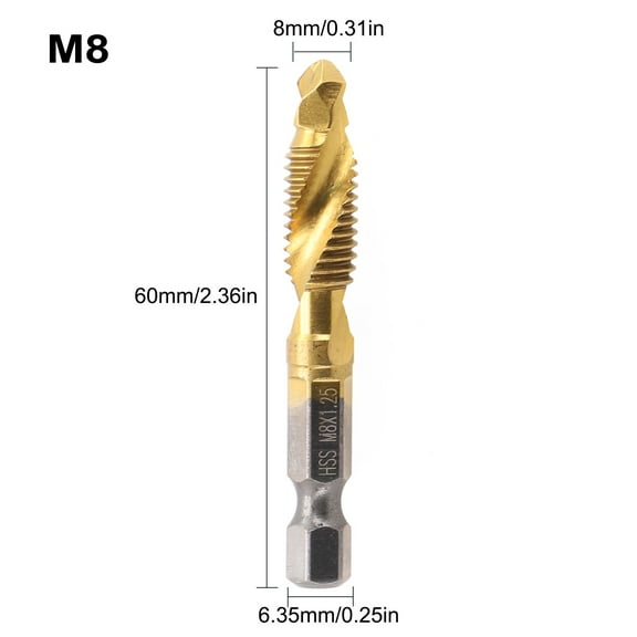 1pc Coated HSS Tap Drill Bit Hex Shank Screw Thread Metric Tap Drill Machine Compound Tap M3 M5 M6 M8 M10 Hand Tool M8