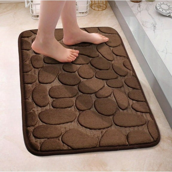 1pc Cobblestone Pattern Bath Rug, Soft Non-Slip Quick Dry Bath Mat, Water Absorbent Shower Carpet For Home Bathroom, Bathroom Accessories ,Bathroom Decor , Bathroom decorations