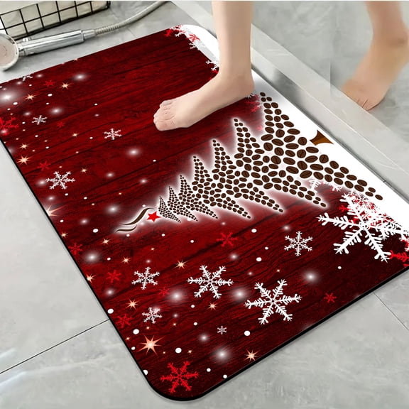 1pc Coffee Bean Christmas Tree Bathroom Rug Bathroom Decor and Accessories- Durable,Anti Slip,And Quick Drying,Suitable For Indoor/outdoor Use - Perfect For Bathrooms,Bedrooms,Kitchens
