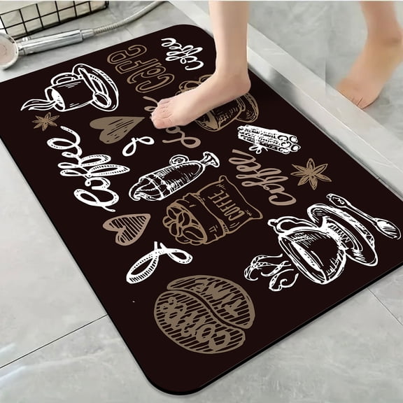 1pc Coffee Handdrawn Bathroom Rug Bathroom Decor and Accessories- Durable,Anti Slip,And Quick Drying,Suitable For Indoor/outdoor Use - Perfect For Bathrooms,Bedrooms,Kitchens