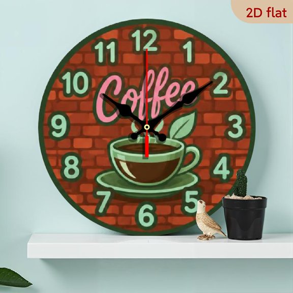 1pc, Coffee Word on a Brick Wall, 10-inch 2D Flat Silent Wall Clock, Quartz Design, Suitable for Spiritual Homeholidayroomcoffeegift Decoration