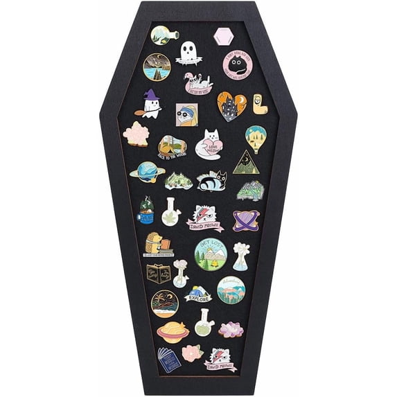 1pc Coffin Pin Display Board 15.7x7.8x0.7inch Bulletin Display Board Wall Mounted Felt Board with Black Wood Frame for Brooch Pin Display Office Home Decor Black