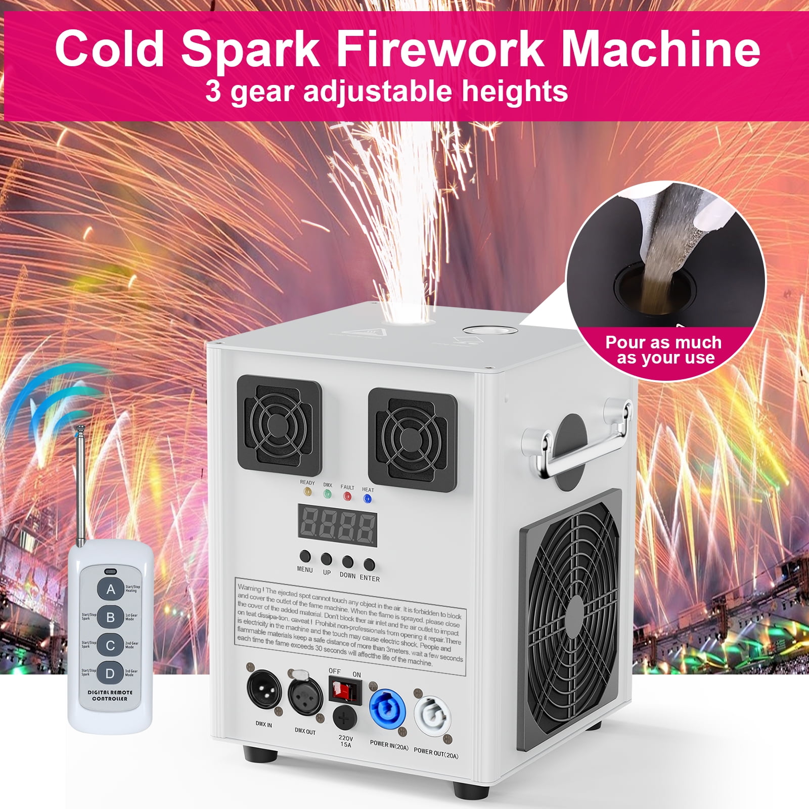 1pc Cold Spark Machine,3 Gears Height Adjustable DMX Stage