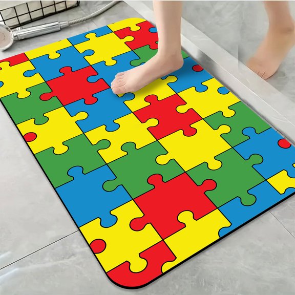 1pc Color Blocked Checkered Pattern Bathroom Rug Bathroom Decor and Accessories- Durable,Anti Slip,And Quick Drying,Suitable For Indoor/outdoor Use - Perfect For Bathrooms,Bedrooms,Kitchens