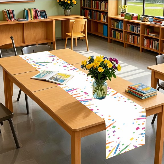 1pc Color Pencil Confetti 2D Table Runner, Kitchen Backyard Holiday Decor, Great Gift for Party Hosts, Christmas Thanksgiving Labor Day