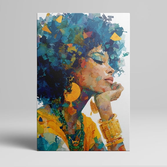1pc Colorful Abstract Portrait of a Woman with Afro - Hairstyle, Big Earrings and Jewelry, framed Decor room hanging Wall Picture Decor for Home Gifts, living room, bathroom, bedroom, kitchen wall