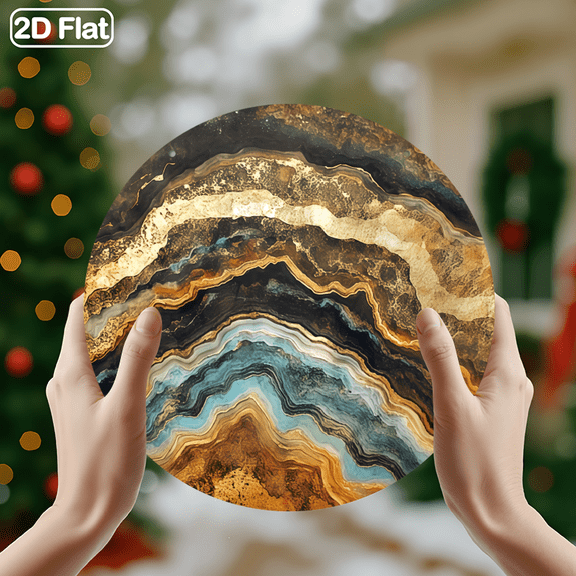 1pc Colorful Agate Slice Abstract Wall Art, 8", Vintage Geode Design with Teal & Deep Blue Hues, Metal Sign for Home, Office, Garden, Room Decor, Cafes, or Gift, Unique 2D Flat Wall Decor