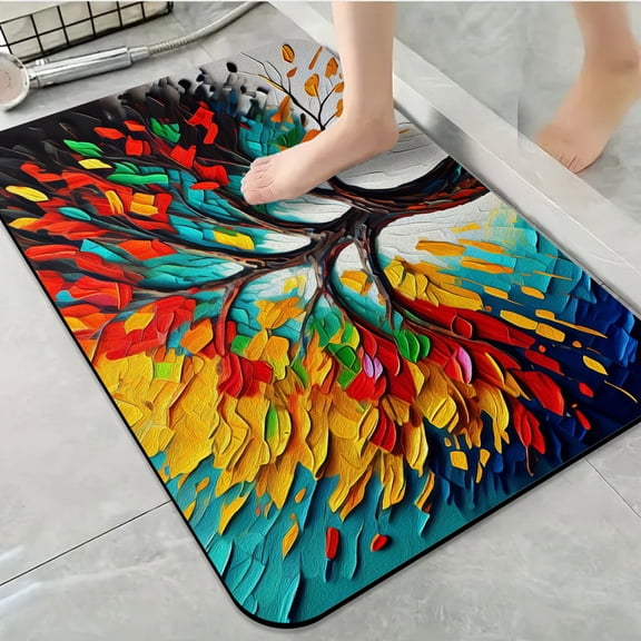 1pc Colorful Autumn Tree Bathroom Rug Bathroom Decor and Accessories- Durable,Anti Slip,And Quick Drying,Suitable For Indoor/outdoor Use - Perfect For Bathrooms,Bedrooms,Kitchens